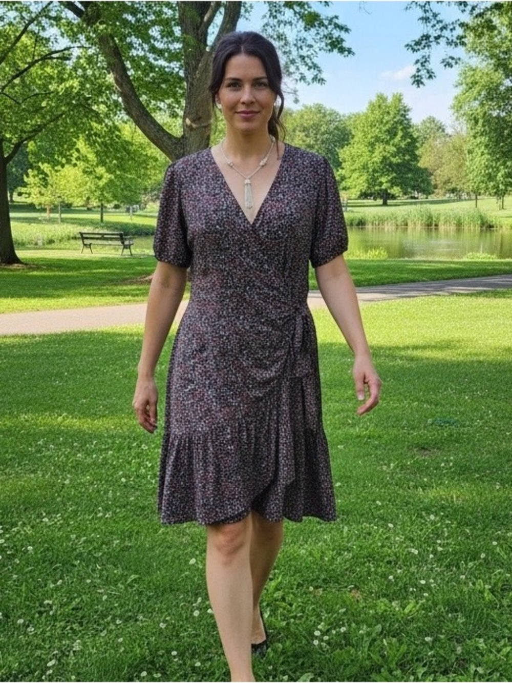 Michael Kors Women's Wrap Short Dress Floral Print Polyester Size Large